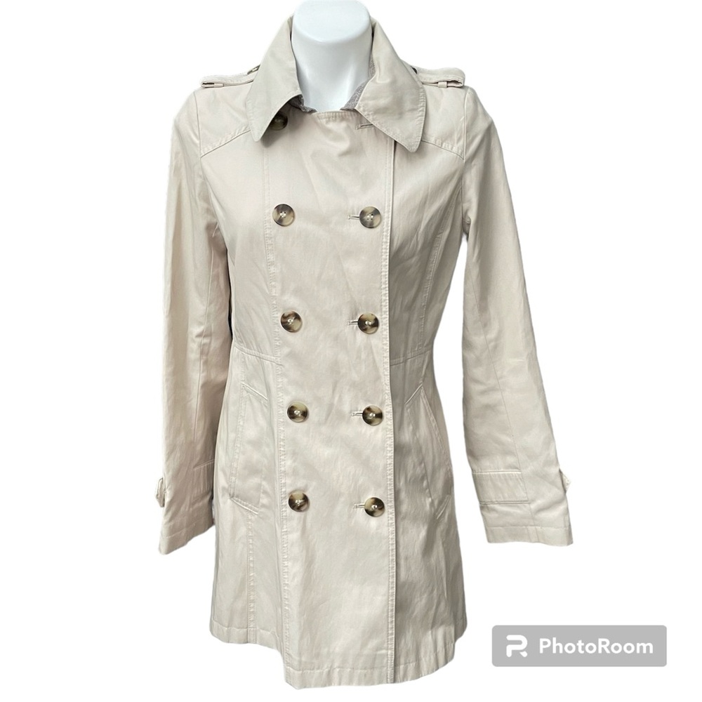 DKNY Double Breasted Trench Coat in Muslin Cream Khaki - Size Small